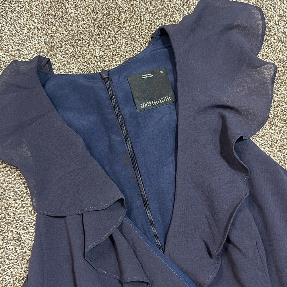 Lulus c/med collective Be About You Washed Navy Ruffled Asymmetrical Maxi Dress - Picture 9 of 16
